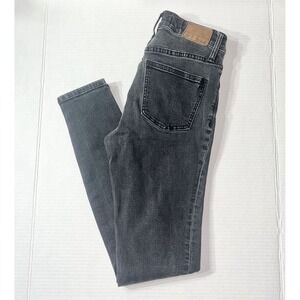 Madewell Jeans Women's 24 Black Denim 8" Skinny Fit Faded Grunge Raw Hem Stretch